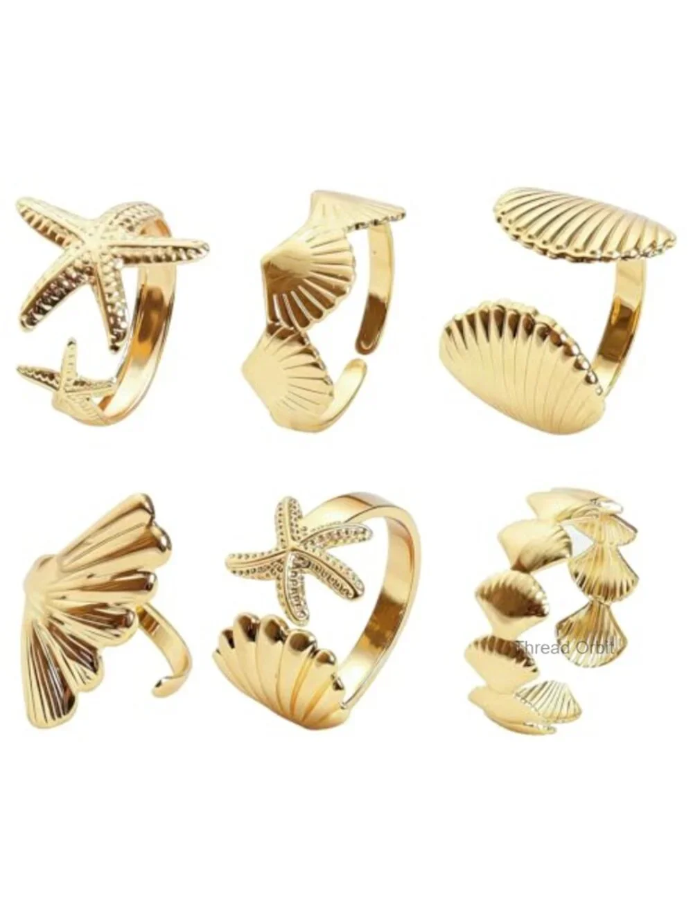 6pcs Gold Seashell Rings Stacking Starfish Wave Beach Jewelry Set